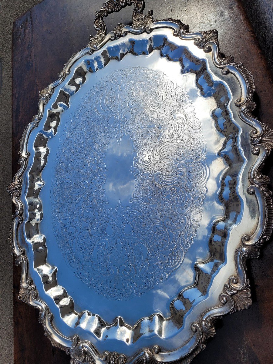 Silver Plated Metal Tray, 20th Century-photo-4