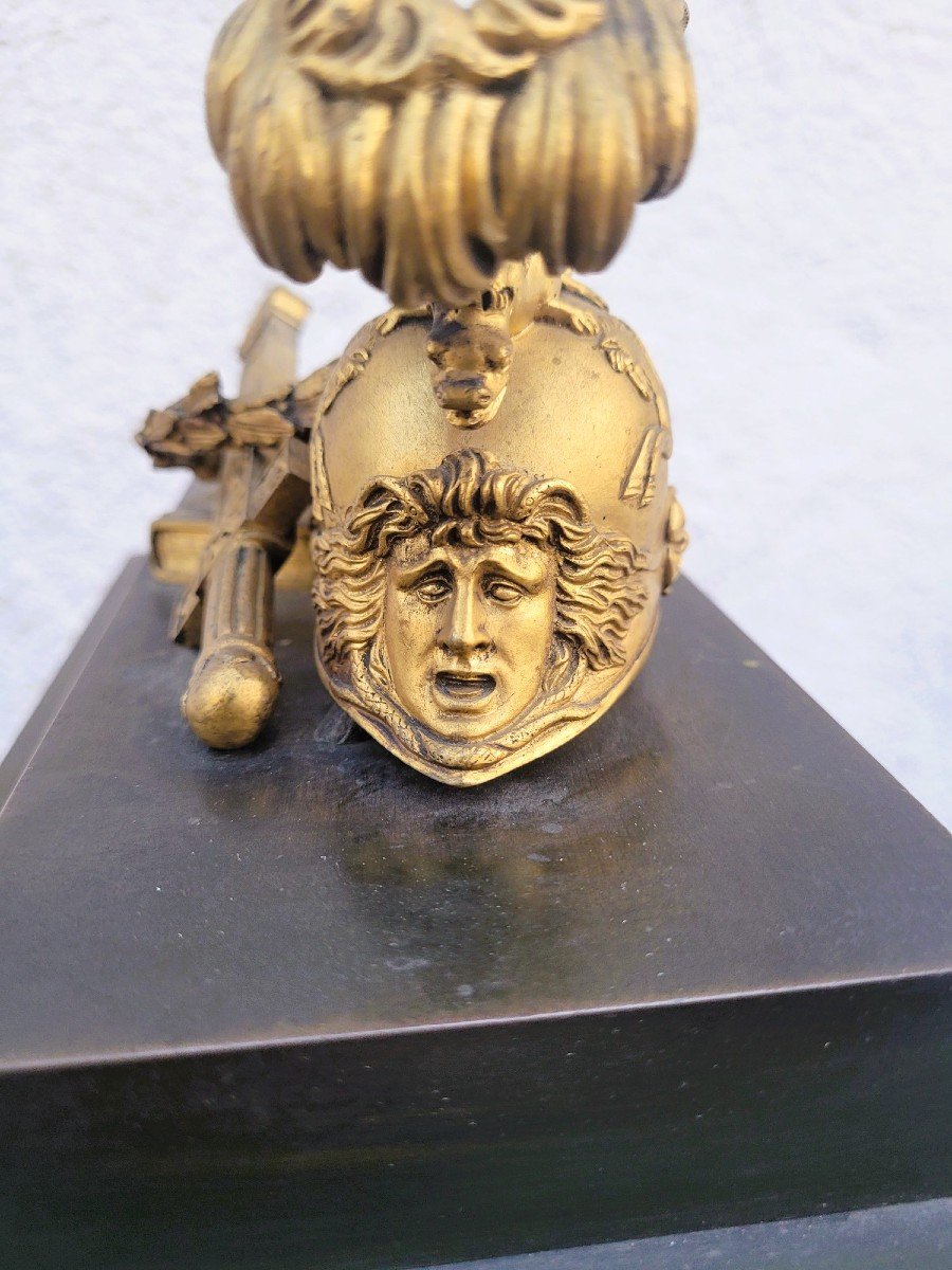 Pendule Au Casque De Guerrier, Bronze, XIXème Siècle-photo-6