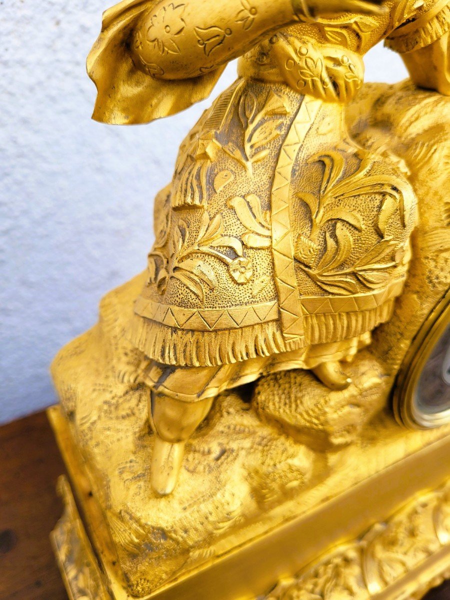 Chinese Lady With Bird, Gilt Bronze Clock , 19th Century-photo-4