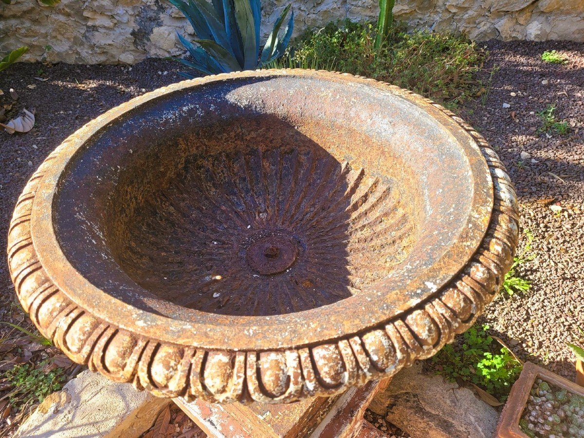 Set Of 4 Large Cast Iron Garden Vases On Terracotta Bases, 19th Century-photo-3