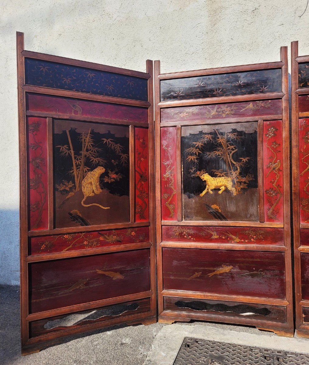 Screen With Lacquer Panels, Meiji Japan, Late 19th Century-photo-3