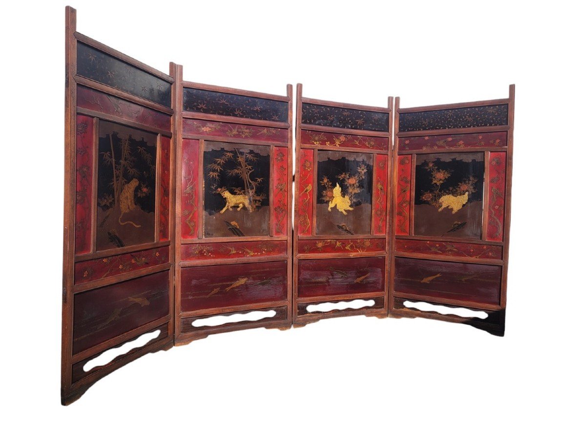 Screen With Lacquer Panels, Meiji Japan, Late 19th Century