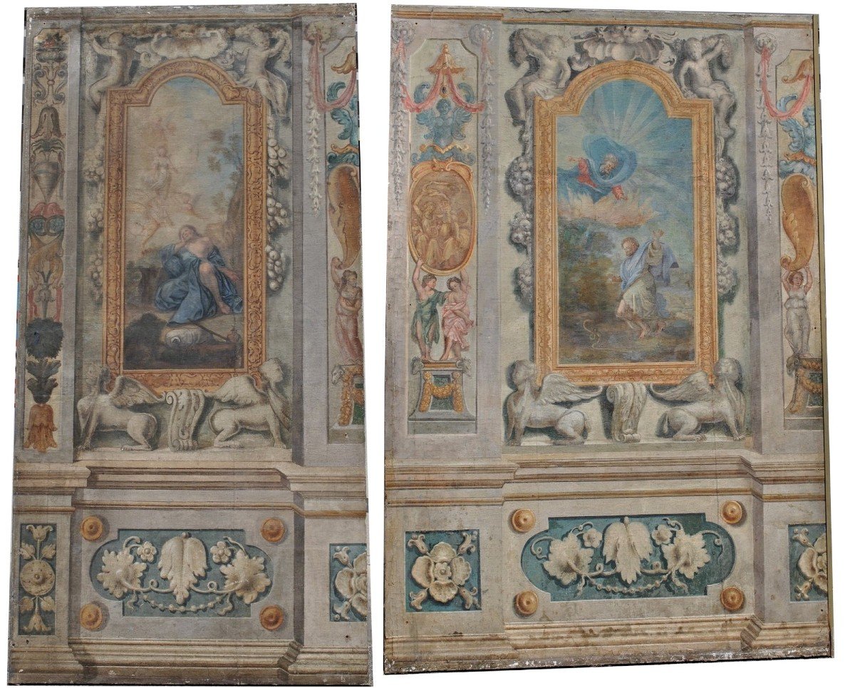 2 Toiles Peintes, scènes bibliques,  d'époque XVIIème Siècle