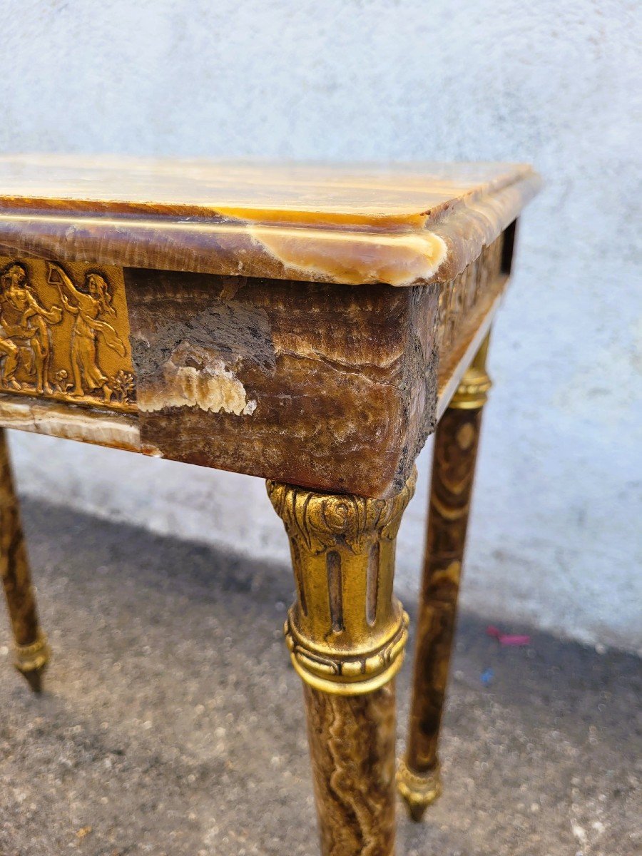 Onyx And Bronze Table, Retractable Legs, Napoleon III, 19th Century-photo-2