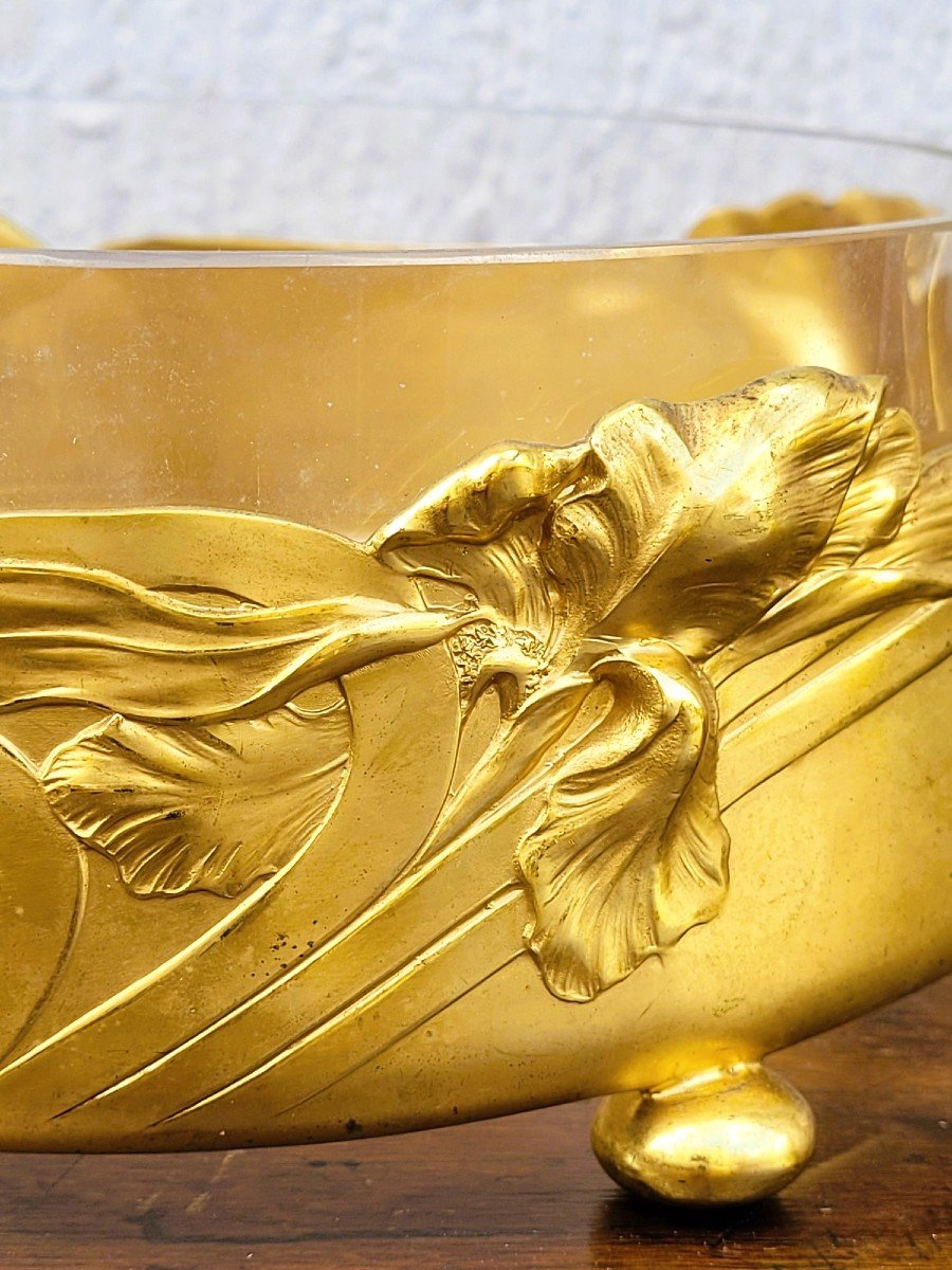 Iris Cup, Gilded Metal And Crystal, Art Nouveau, Early 20th Century-photo-4