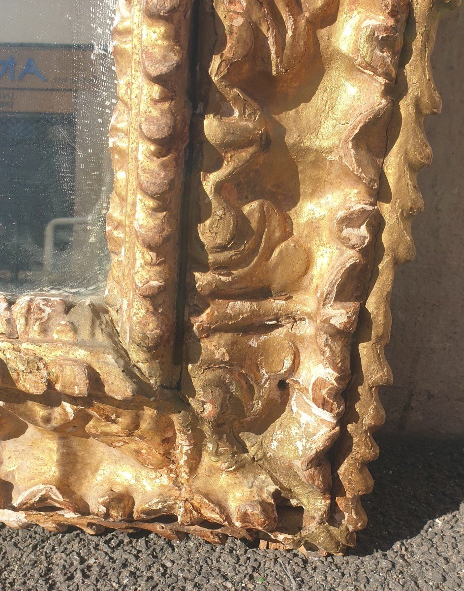 Miroir Mexicain En Bois Sculpté Doré, XVII/xviiième Siècle-photo-4