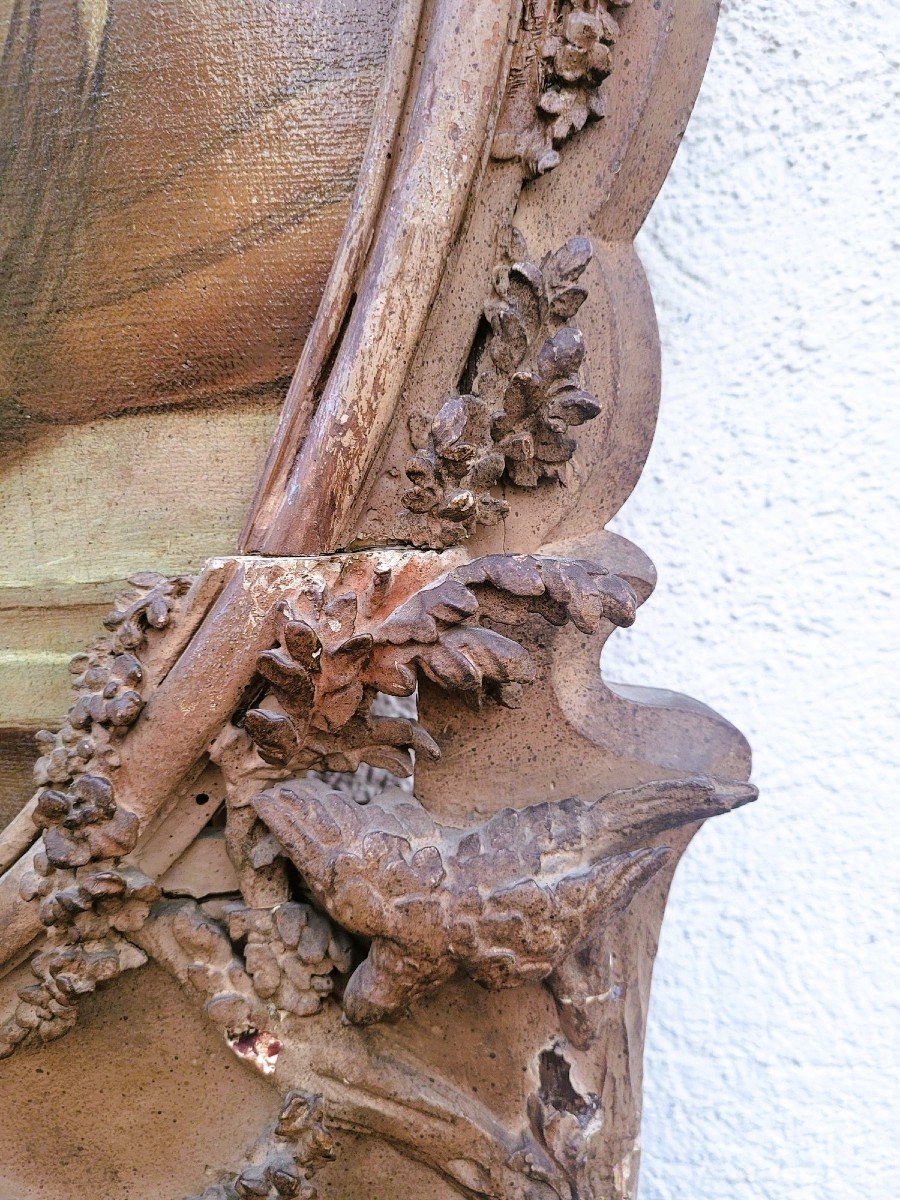 Grand Trumeau En Bois Sculpté Avec Nature Morte Aux Oiseaux, XIXème Siècle-photo-4