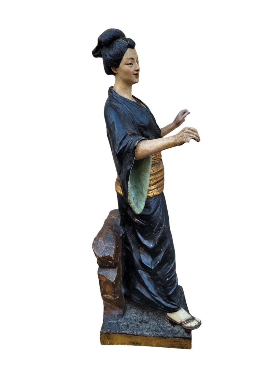 Att à Goldscheider, Japanese, Painted Terracotta Sculpture, 19th Century-photo-3