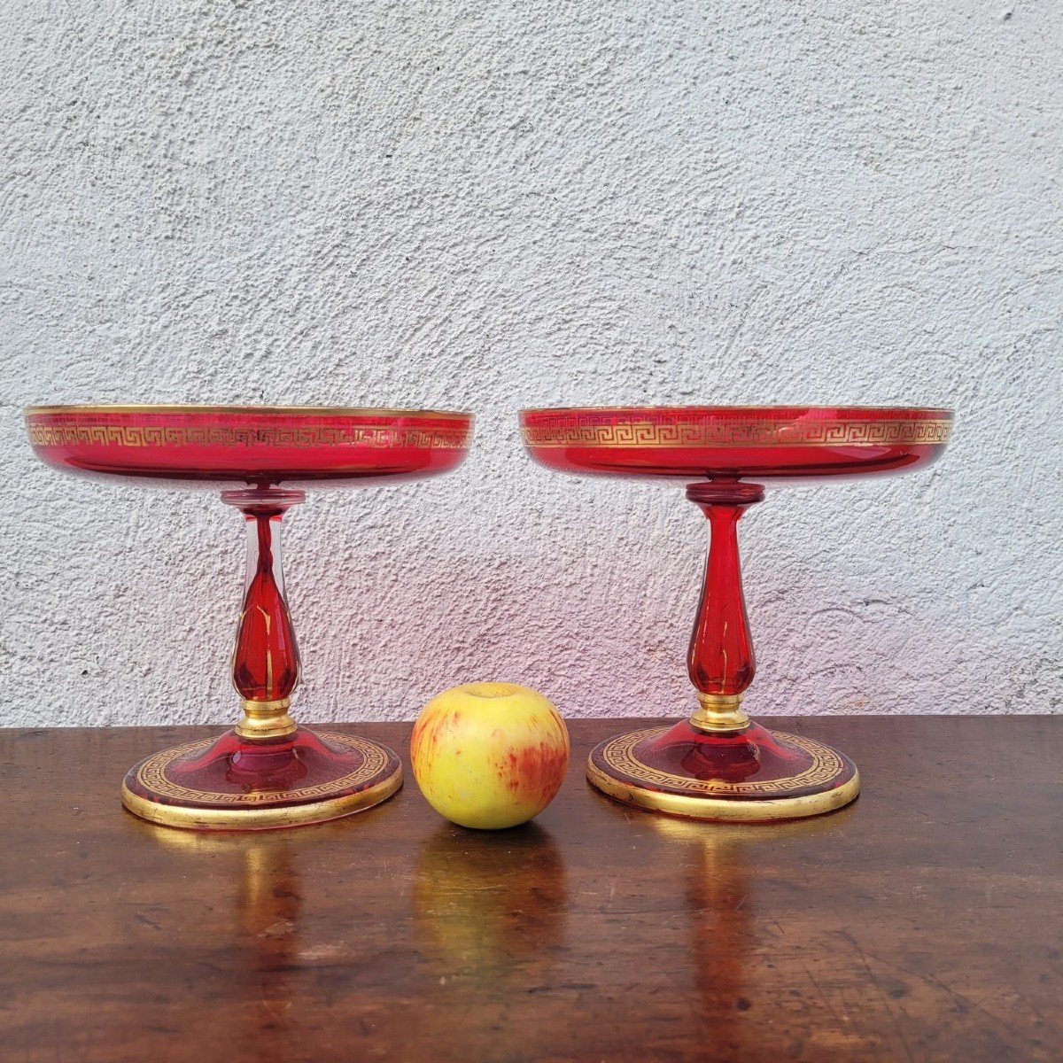 Set Of 10 Plates And 2 Fruit Bowls In Ruby Glass, Late 19th Century-photo-3