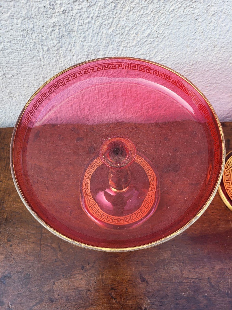 Set Of 10 Plates And 2 Fruit Bowls In Ruby Glass, Late 19th Century-photo-3