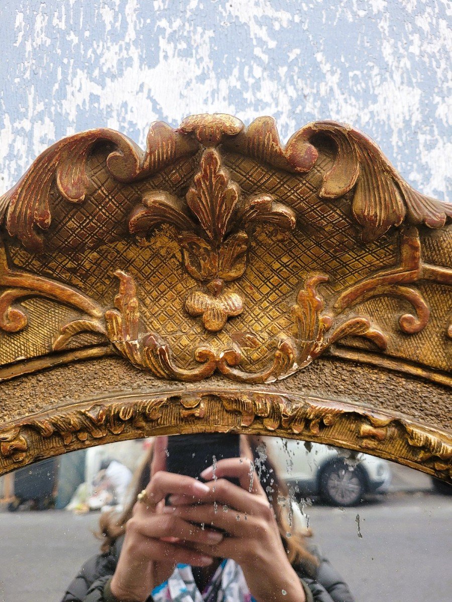 Large Oval Mirror In Carved And Gilded Oak, Louis XV Period, 18th Century-photo-3