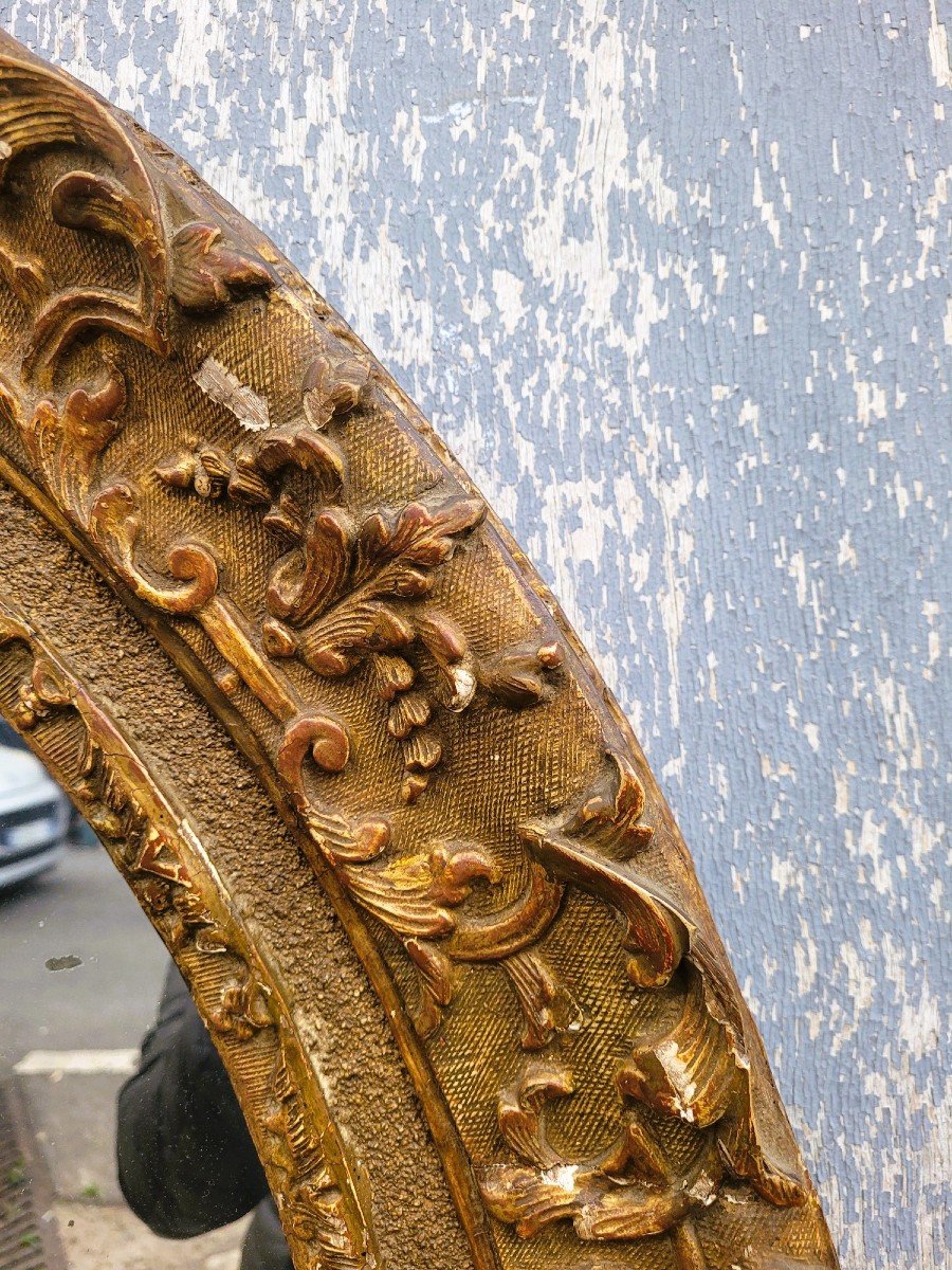 Large Oval Mirror In Carved And Gilded Oak, Louis XV Period, 18th Century-photo-4