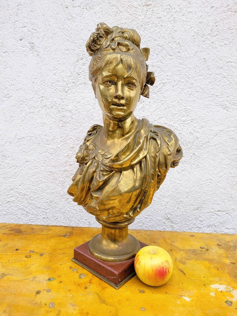 A Carrier, Bronze Bust Of A Woman, Signed, 19th Century-photo-2