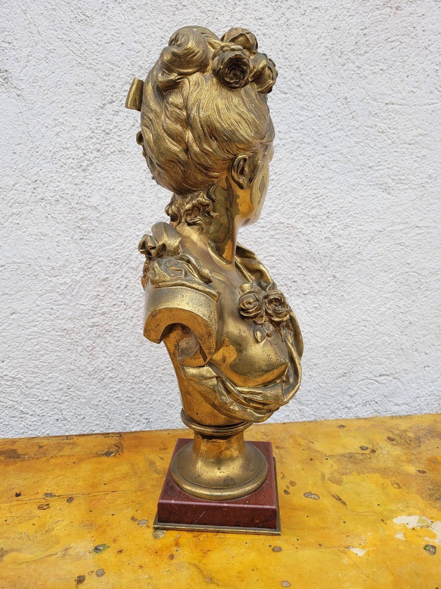 A Carrier, Bronze Bust Of A Woman, Signed, 19th Century-photo-3