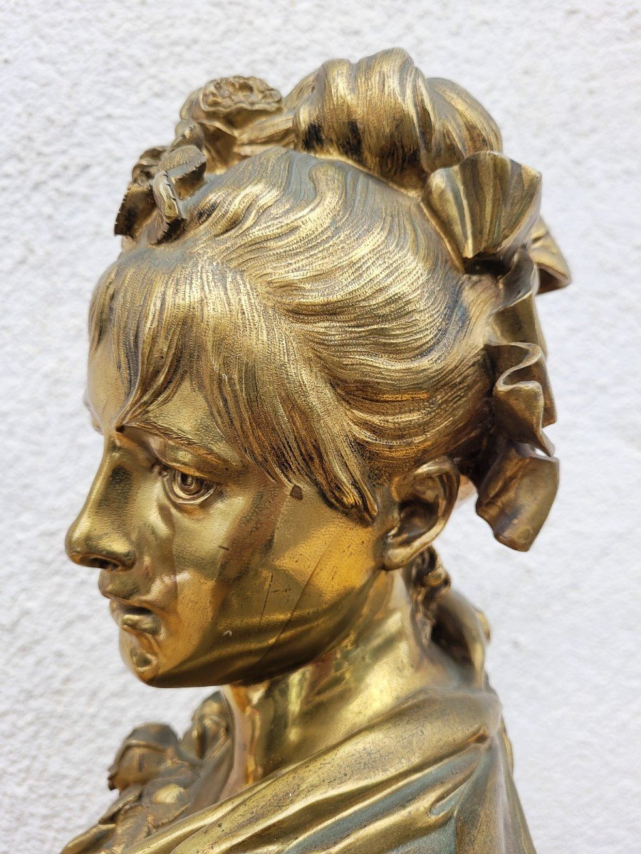 A Carrier, Bronze Bust Of A Woman, Signed, 19th Century-photo-3