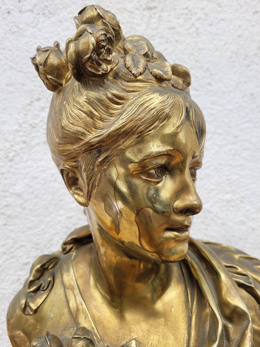 A Carrier, Bronze Bust Of A Woman, Signed, 19th Century-photo-4