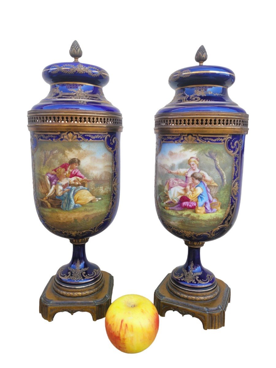 Sèvres, Paire De Vases Couverts En Porcelaine, Marque Château Des Tuileries, XIXème Siècle-photo-4