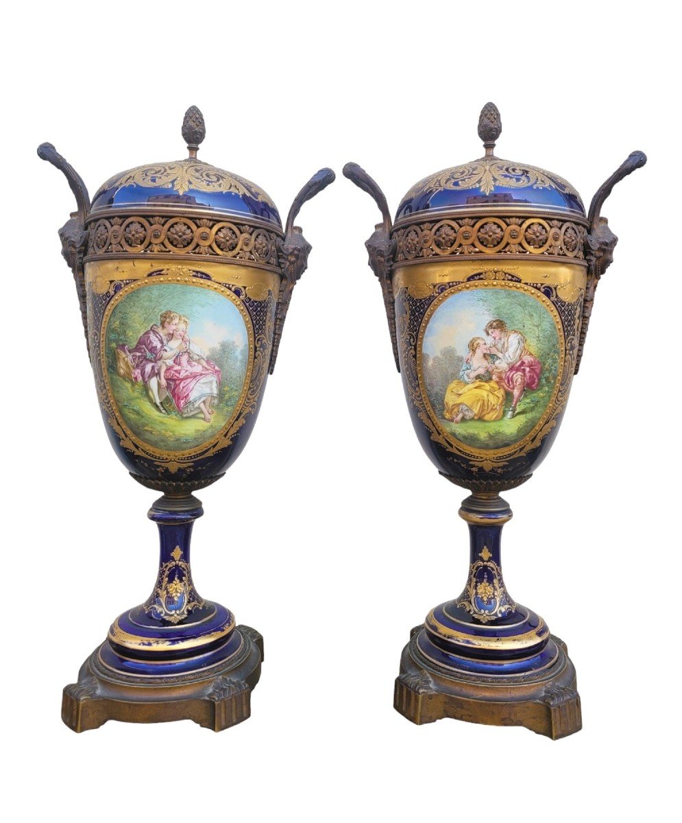 In The Style Of Sèvres, Pair Of Covered Porcelain Vases, 19th Century