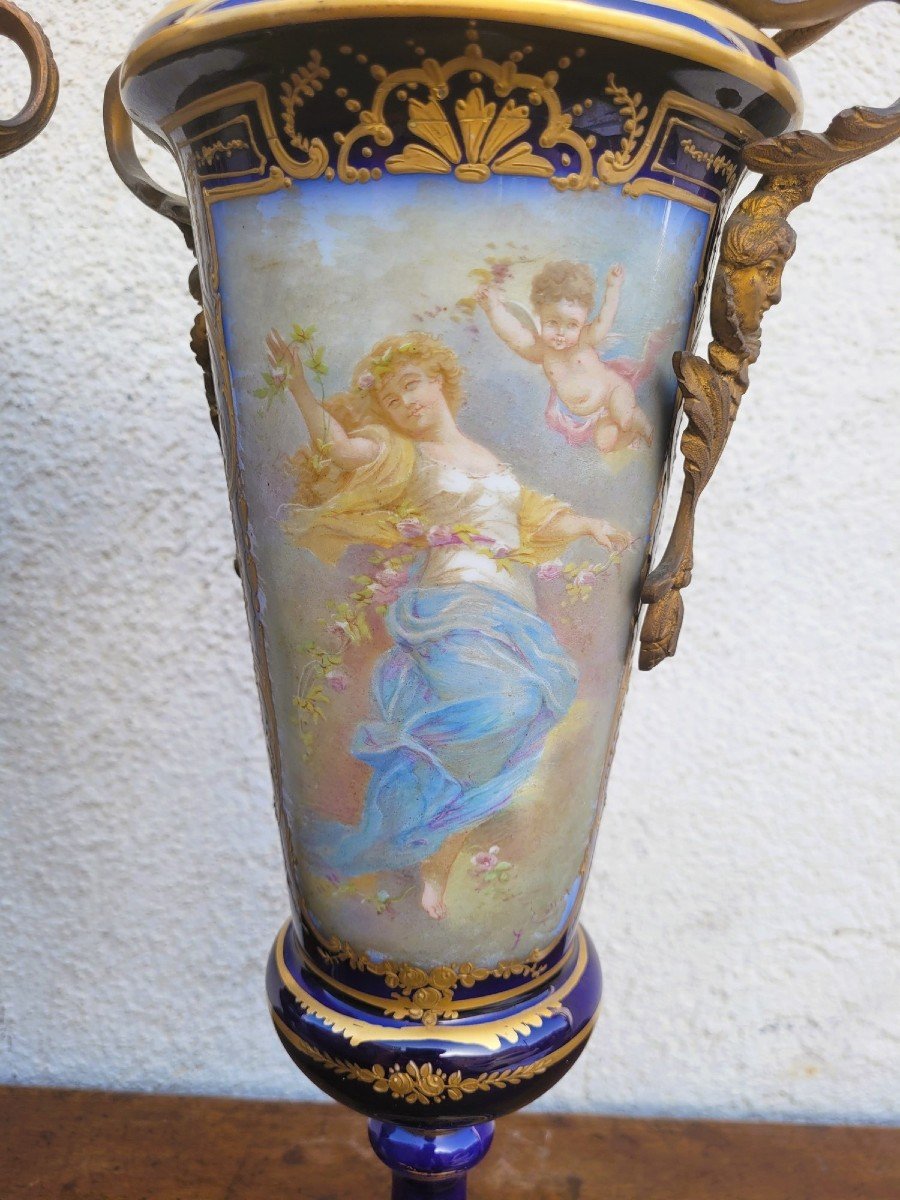 Sèvres, Pair Of Covered Porcelain Vases, Château Des Tuileries Brand, 19th Century-photo-4