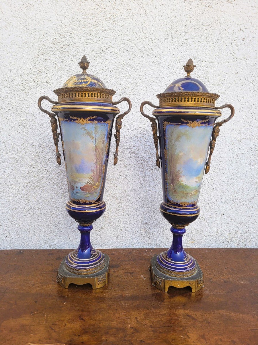 Sèvres, Pair Of Covered Porcelain Vases, Château Des Tuileries Brand, 19th Century-photo-5