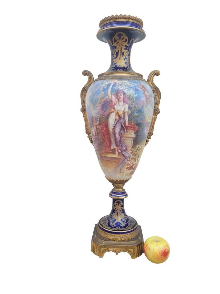 Dans Le Goût De Sèvres,  Grand Vase En Porcelaine Et Bronze, XIXème Siècle-photo-8