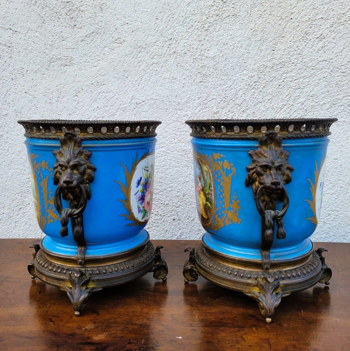 Sèvres, Pair Of Porcelain Planters, 19th Century-photo-4