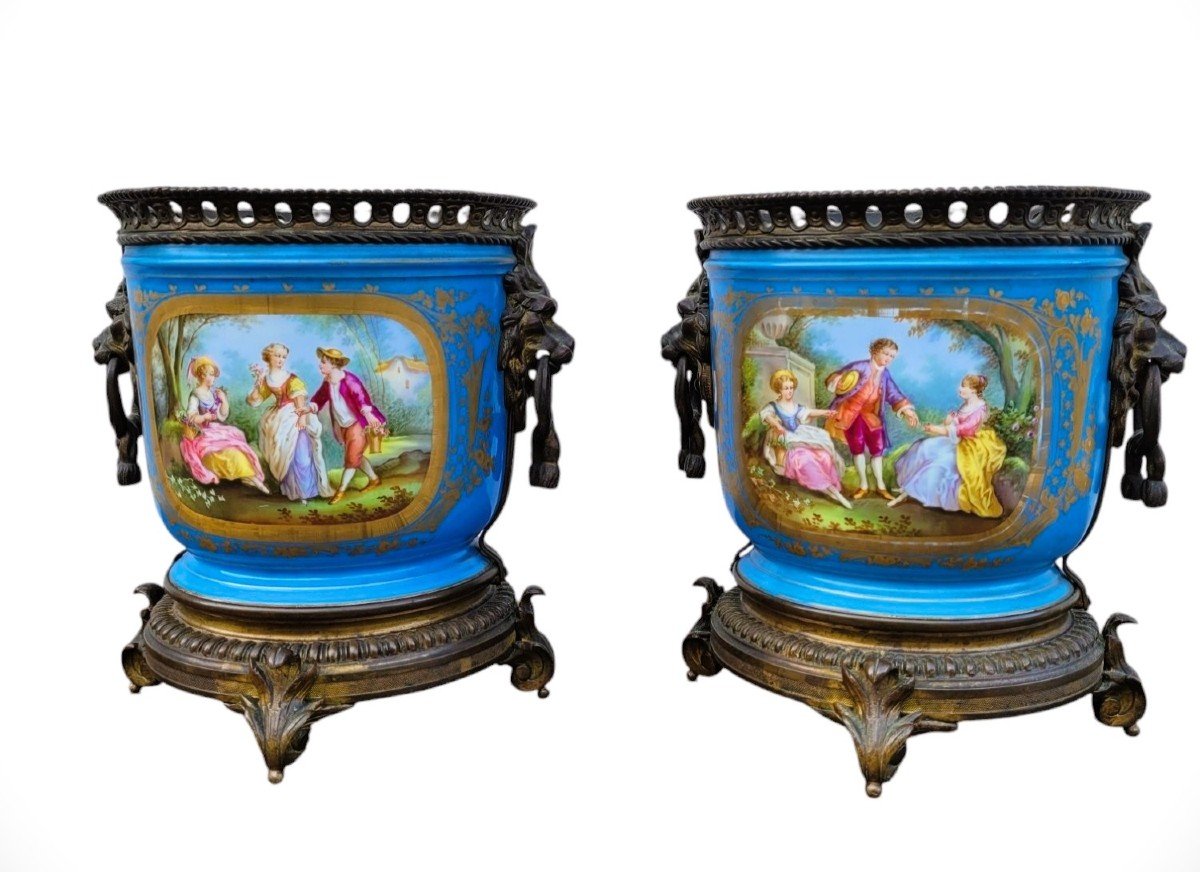 Sèvres, Pair Of Porcelain Planters, 19th Century