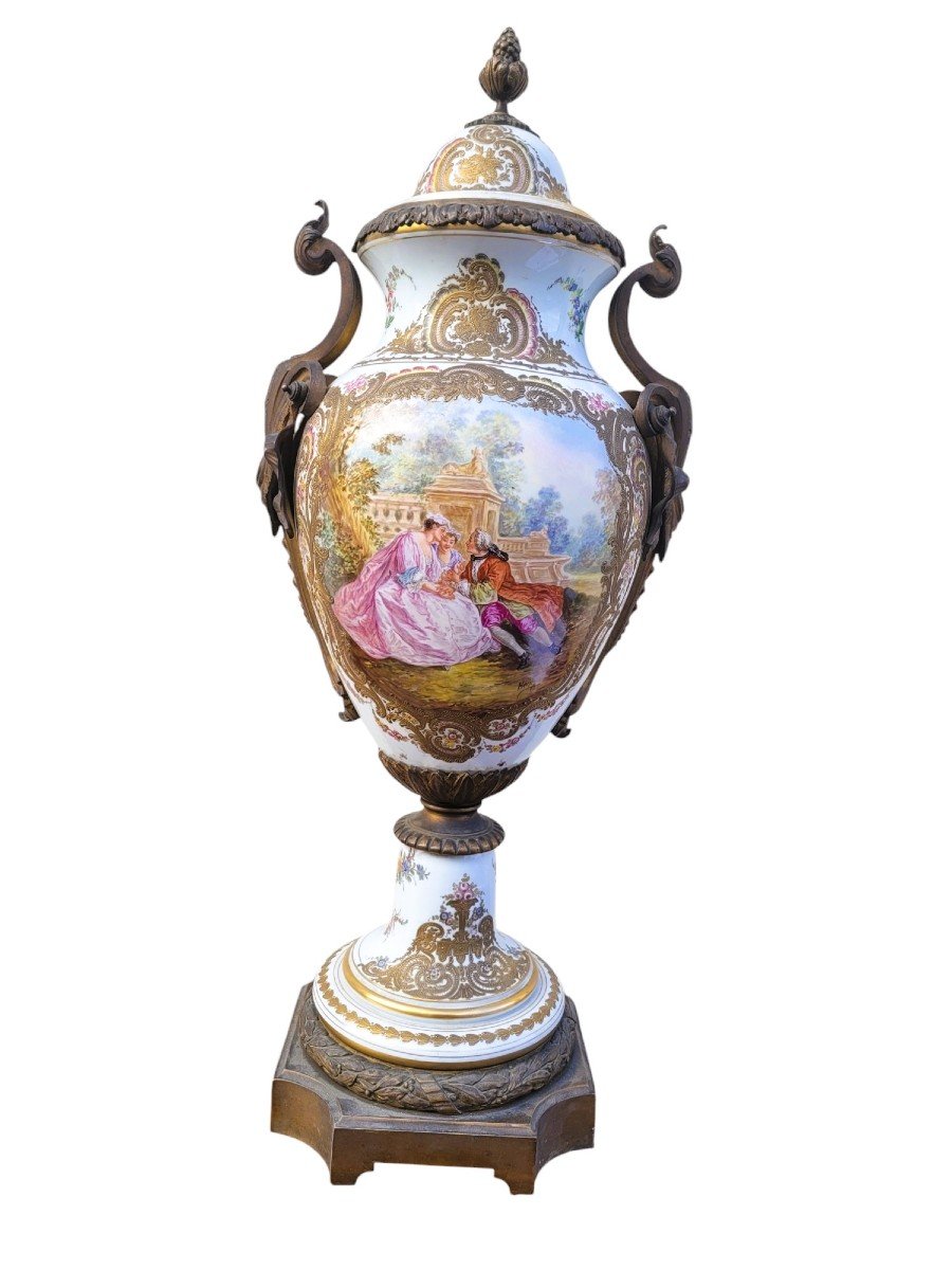 Large Rotating Porcelain And Bronze Vase, Sèvres, 19th Century