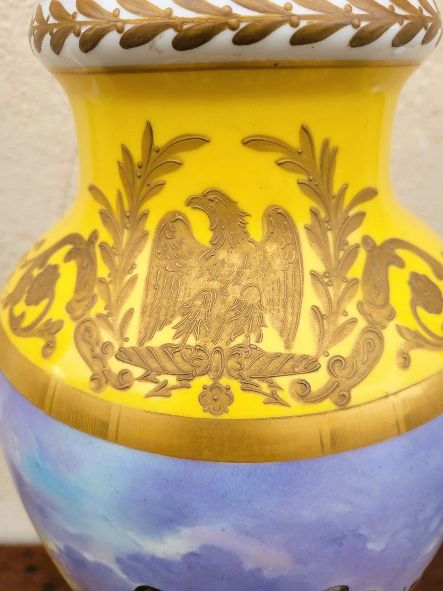 Bataille  Napoléonienne, Grand Vase En Porcelaine Jaune, XIXème Siècle-photo-3