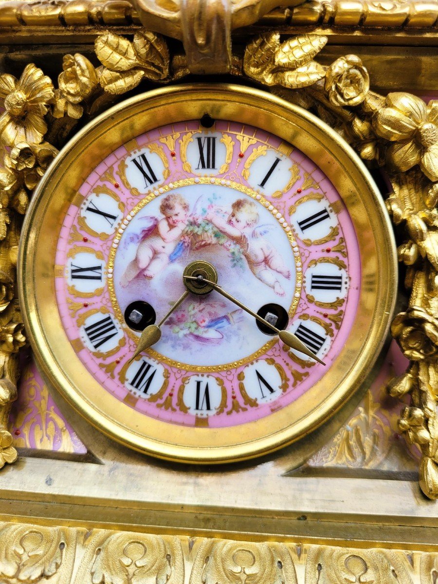 Porcelain And Gilt Bronze Clock, Napoleon III, 19th Century-photo-3