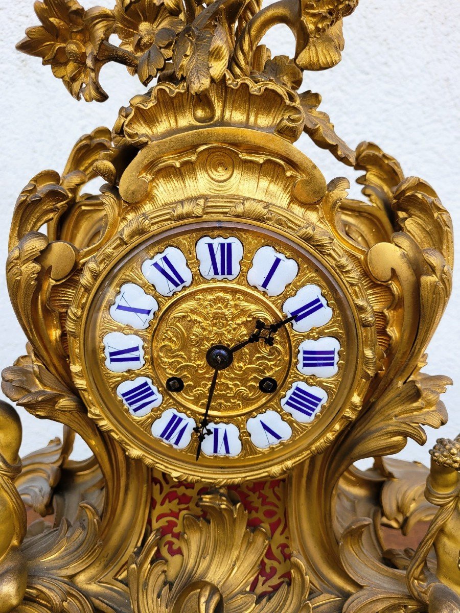 Rocaille Clock In Gilt Bronze, Napoleon III, 19th Century-photo-3