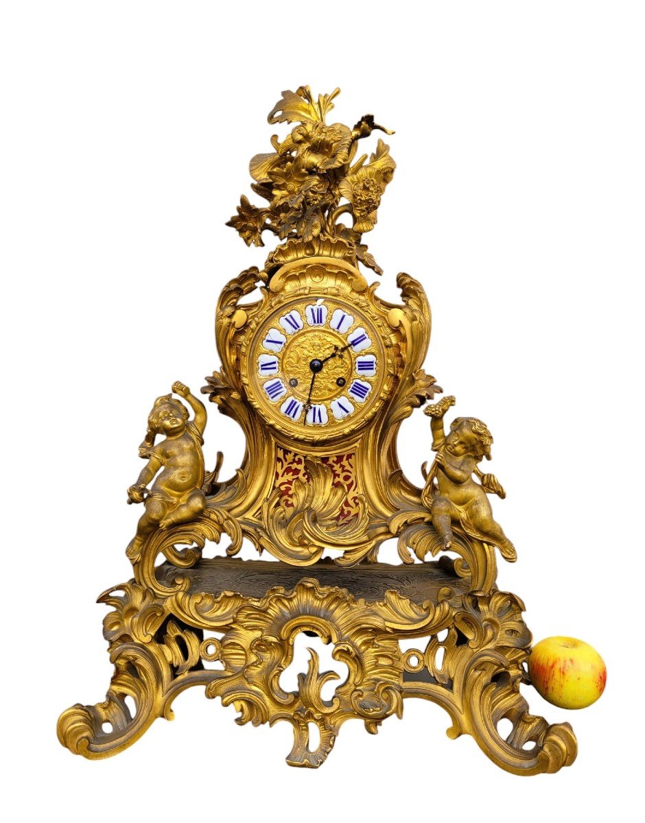 Rocaille Clock In Gilt Bronze, Napoleon III, 19th Century-photo-4