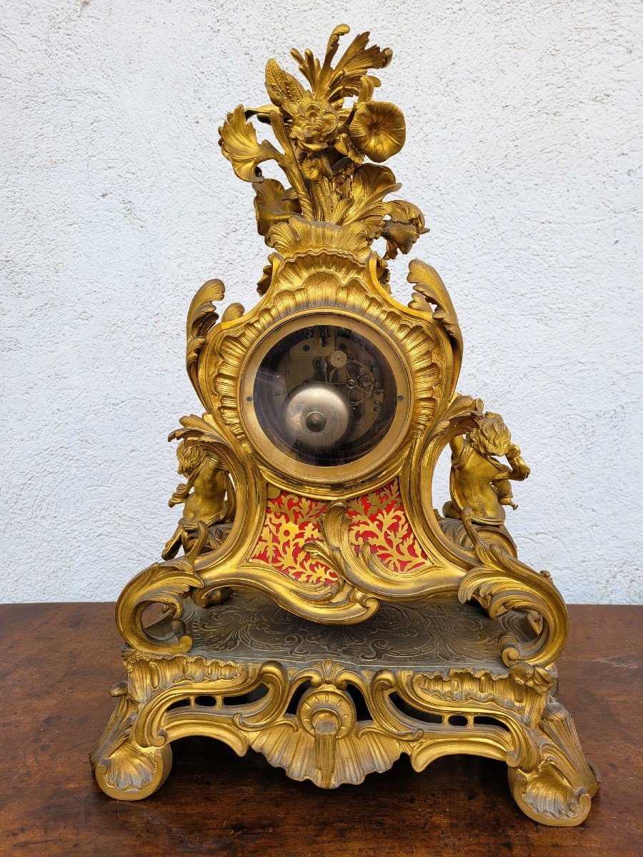 Rocaille Clock In Gilt Bronze, Napoleon III, 19th Century-photo-5