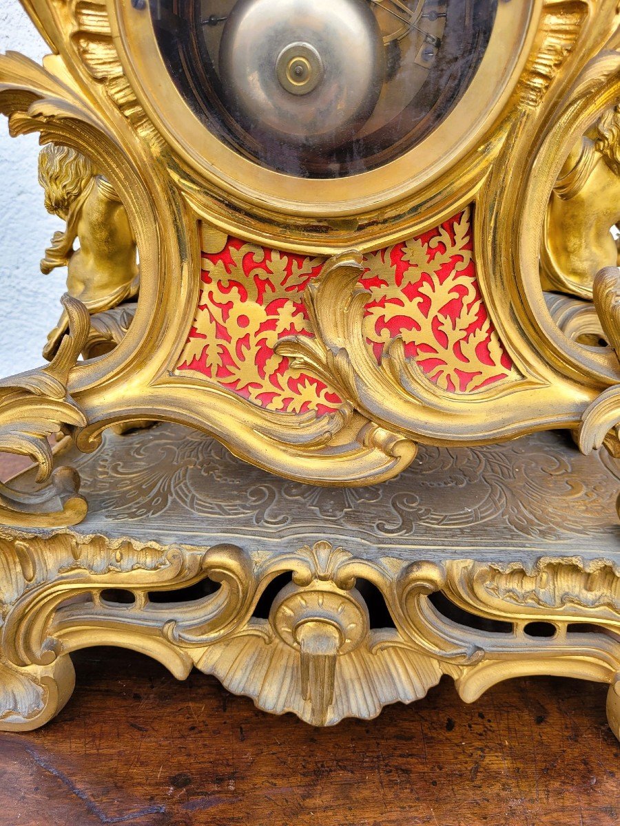 Rocaille Clock In Gilt Bronze, Napoleon III, 19th Century-photo-8