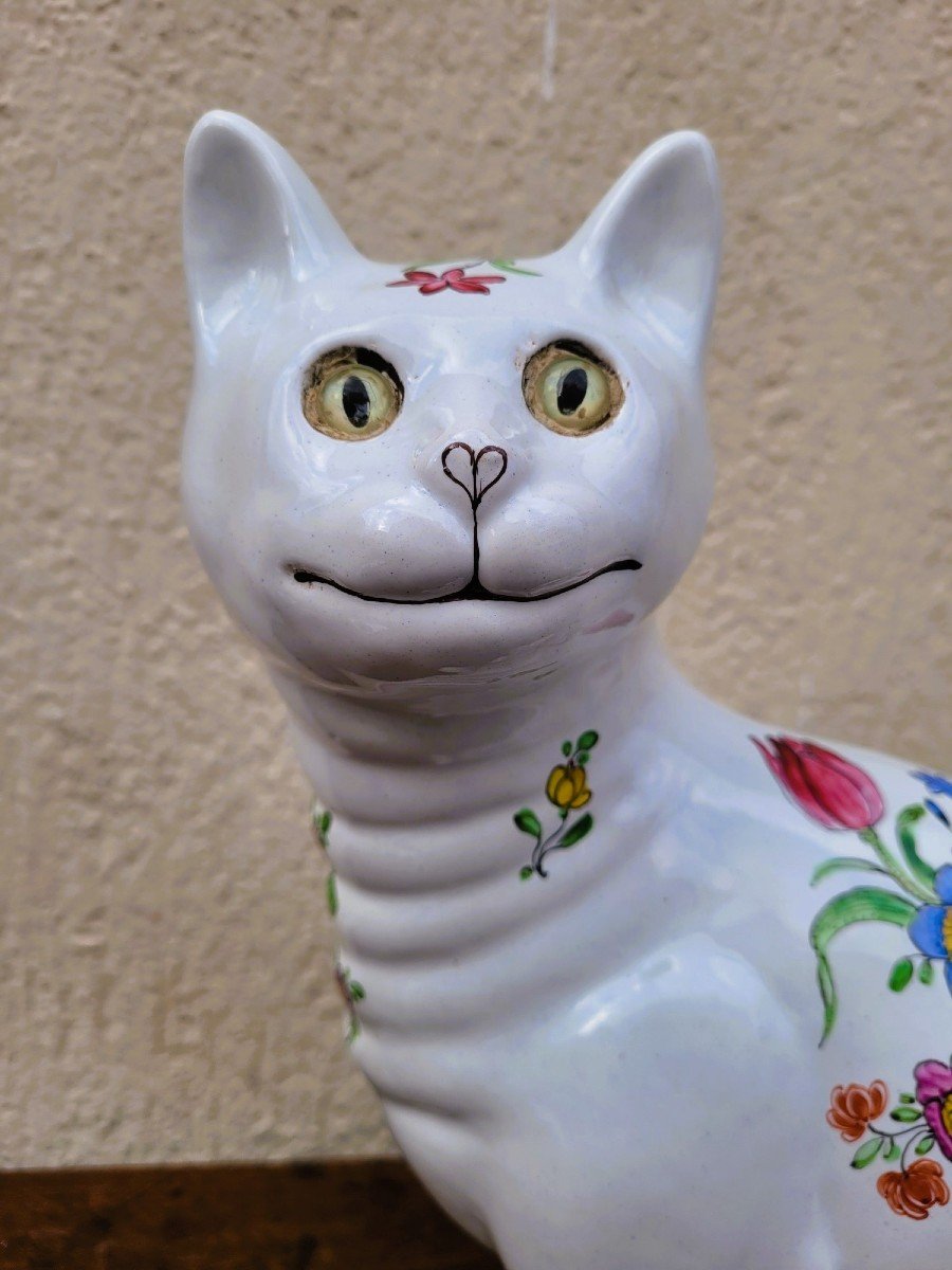 Emile Gallé, Chat En Faïence Polychrome, Art Nouveau, fin XIXème Siècle-photo-3