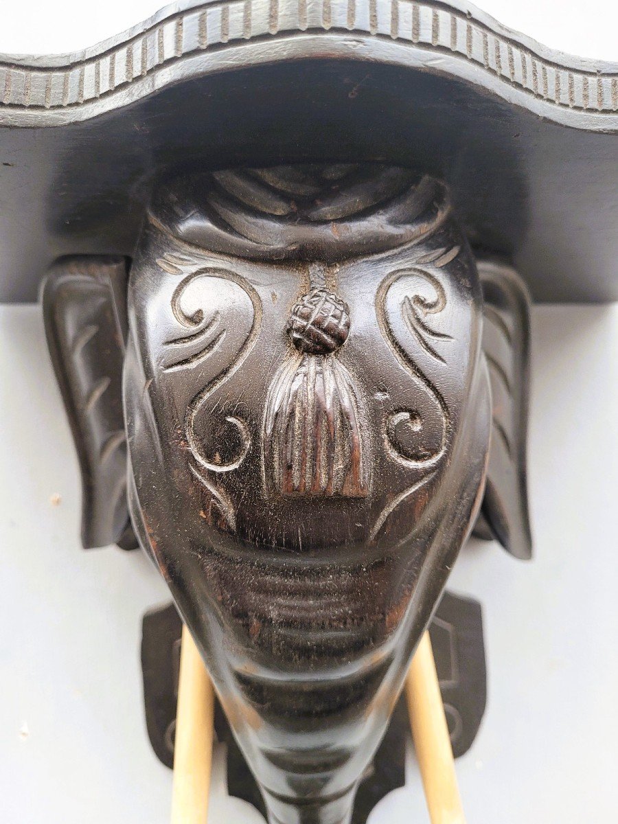 Wall Console, Carved Wooden Elephant Head, 19th Century-photo-5