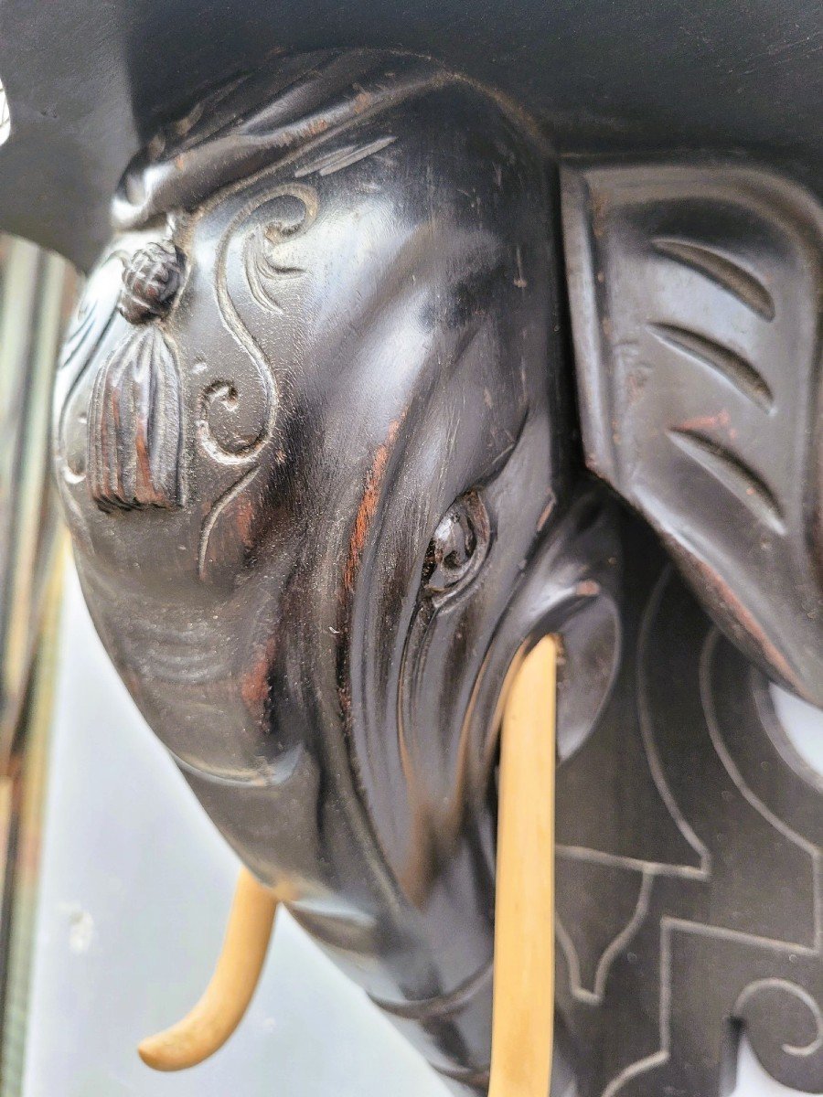 Wall Console, Carved Wooden Elephant Head, 19th Century-photo-8