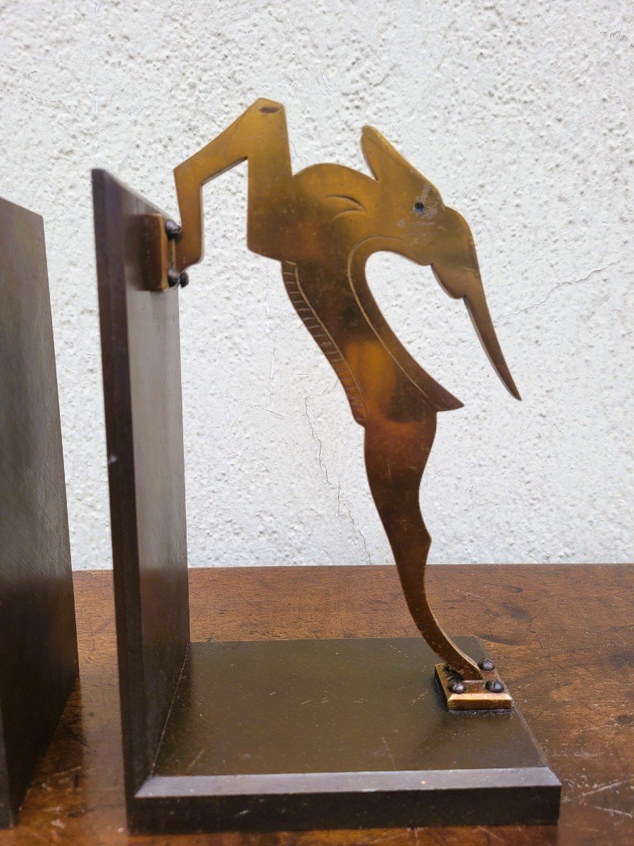 Paire De Serre-livres Aux Antilopes, Bronze, XXème Siècle-photo-4