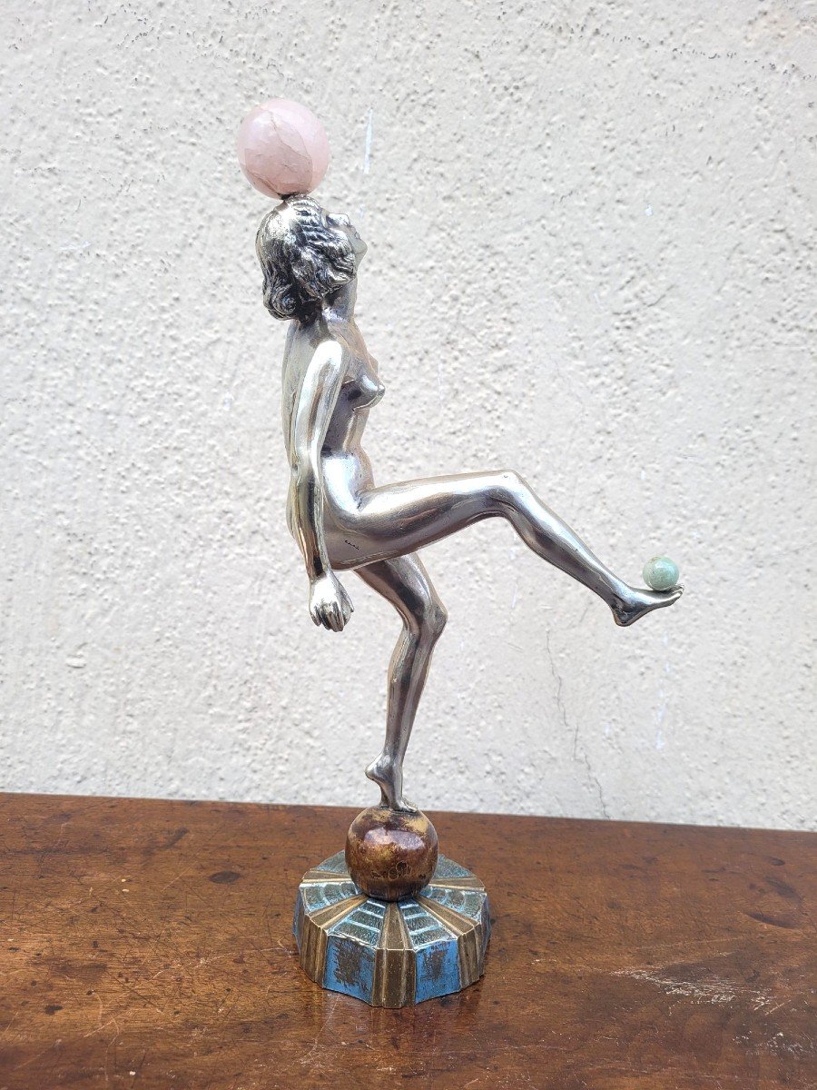 Silver-plated Bronze Ball Dancer, Art Deco, 20th Century-photo-2