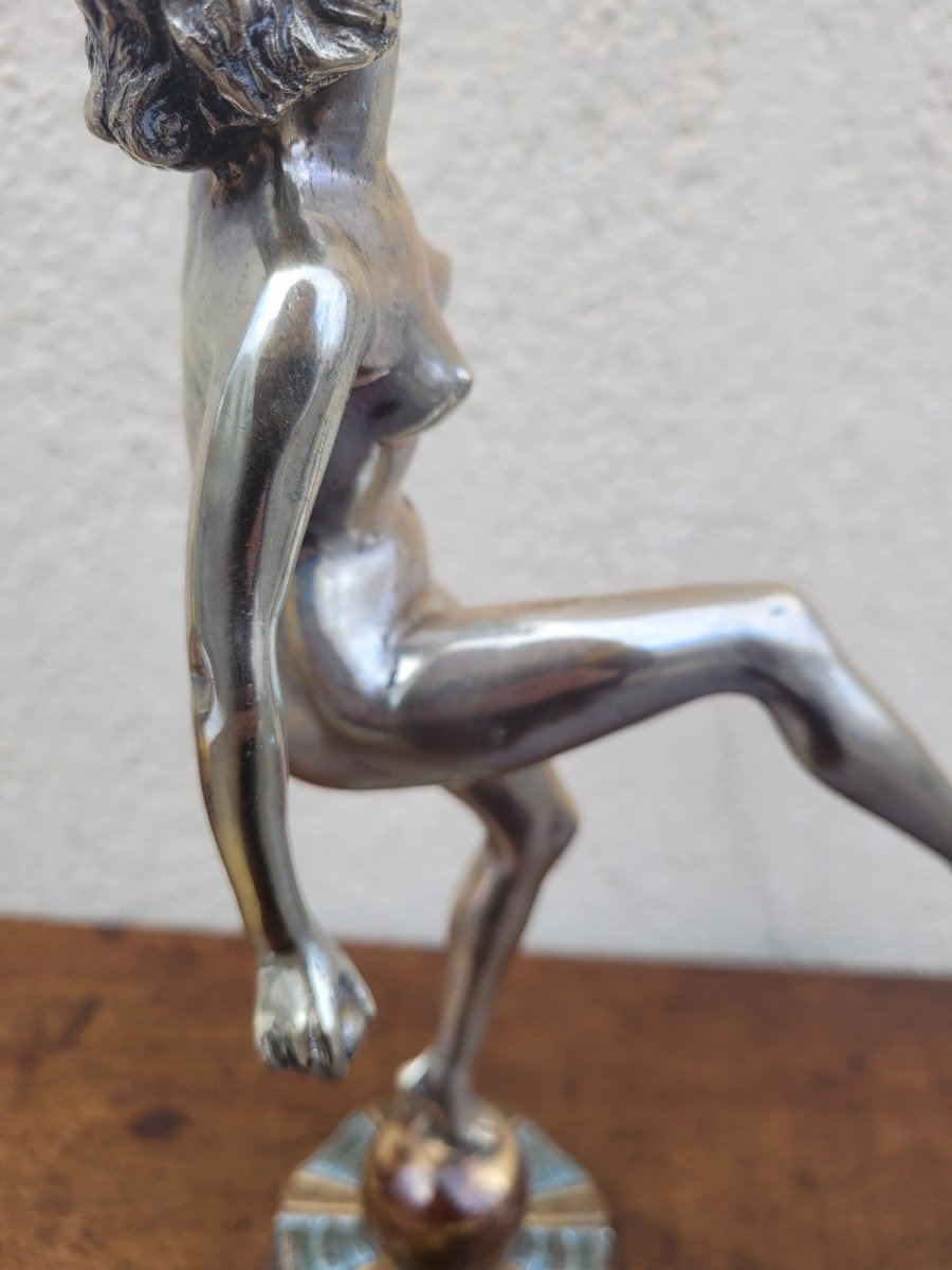 Silver-plated Bronze Ball Dancer, Art Deco, 20th Century-photo-4