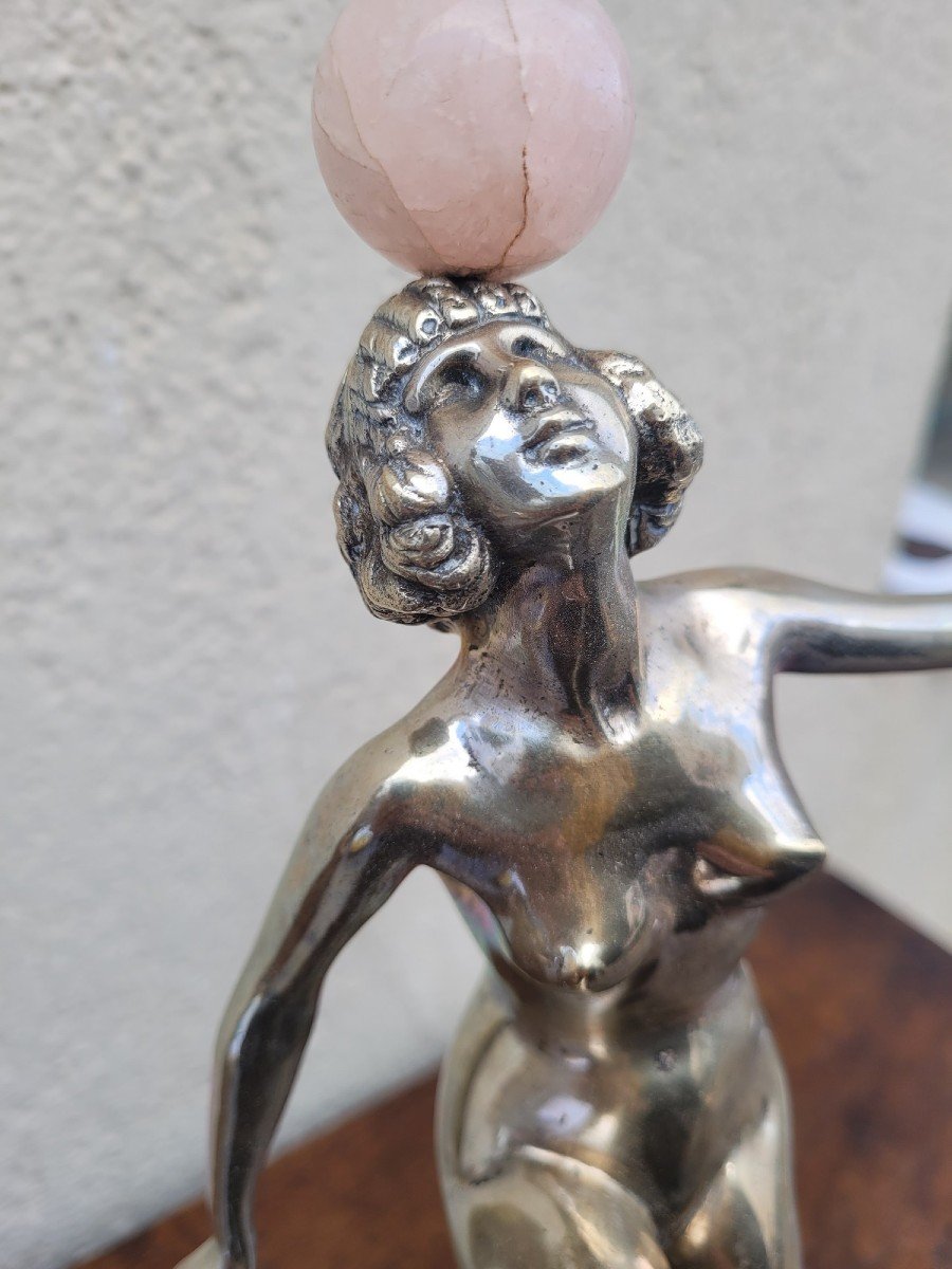 Silver-plated Bronze Ball Dancer, Art Deco, 20th Century-photo-5