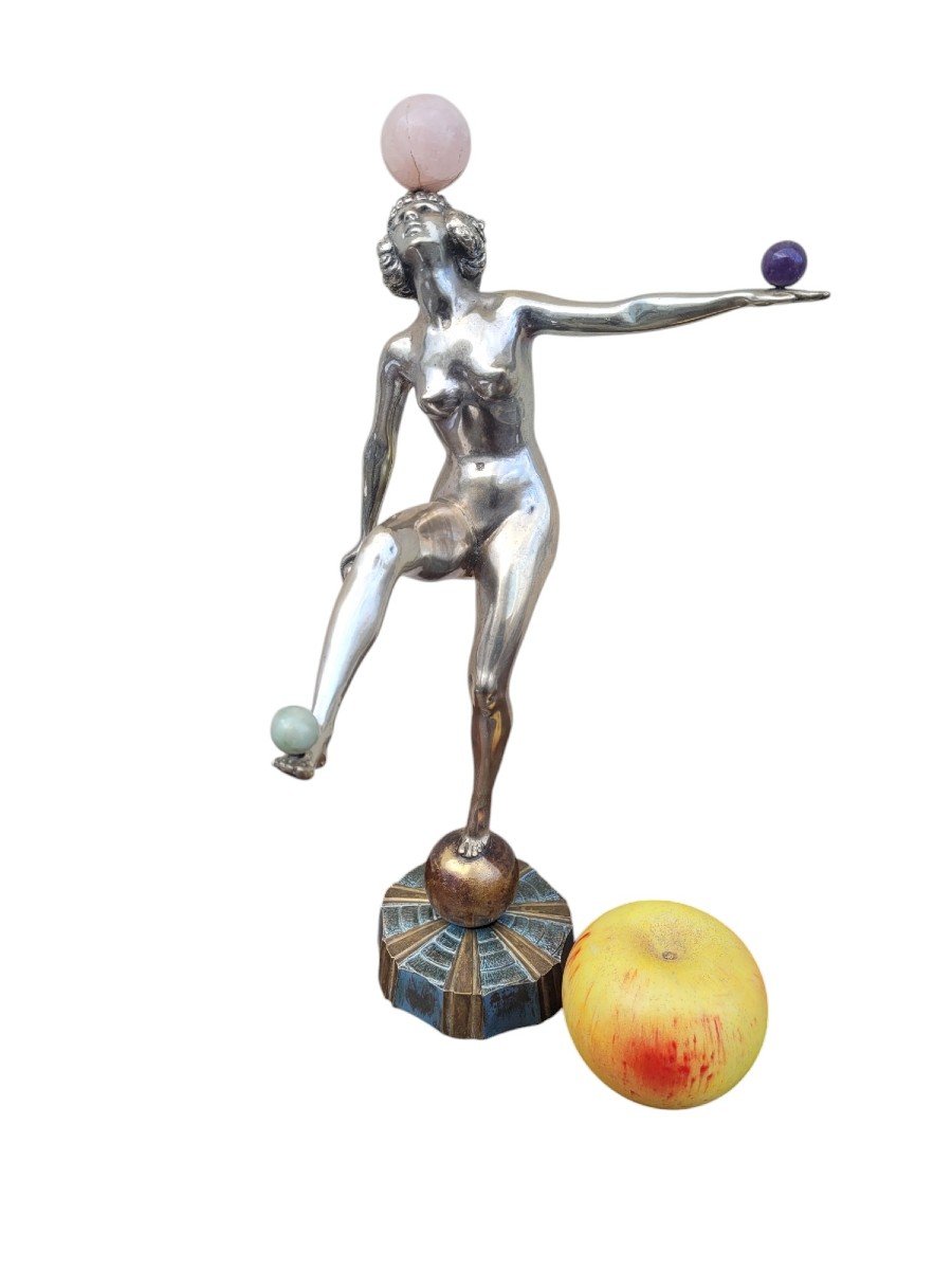 Silver-plated Bronze Ball Dancer, Art Deco, 20th Century-photo-8