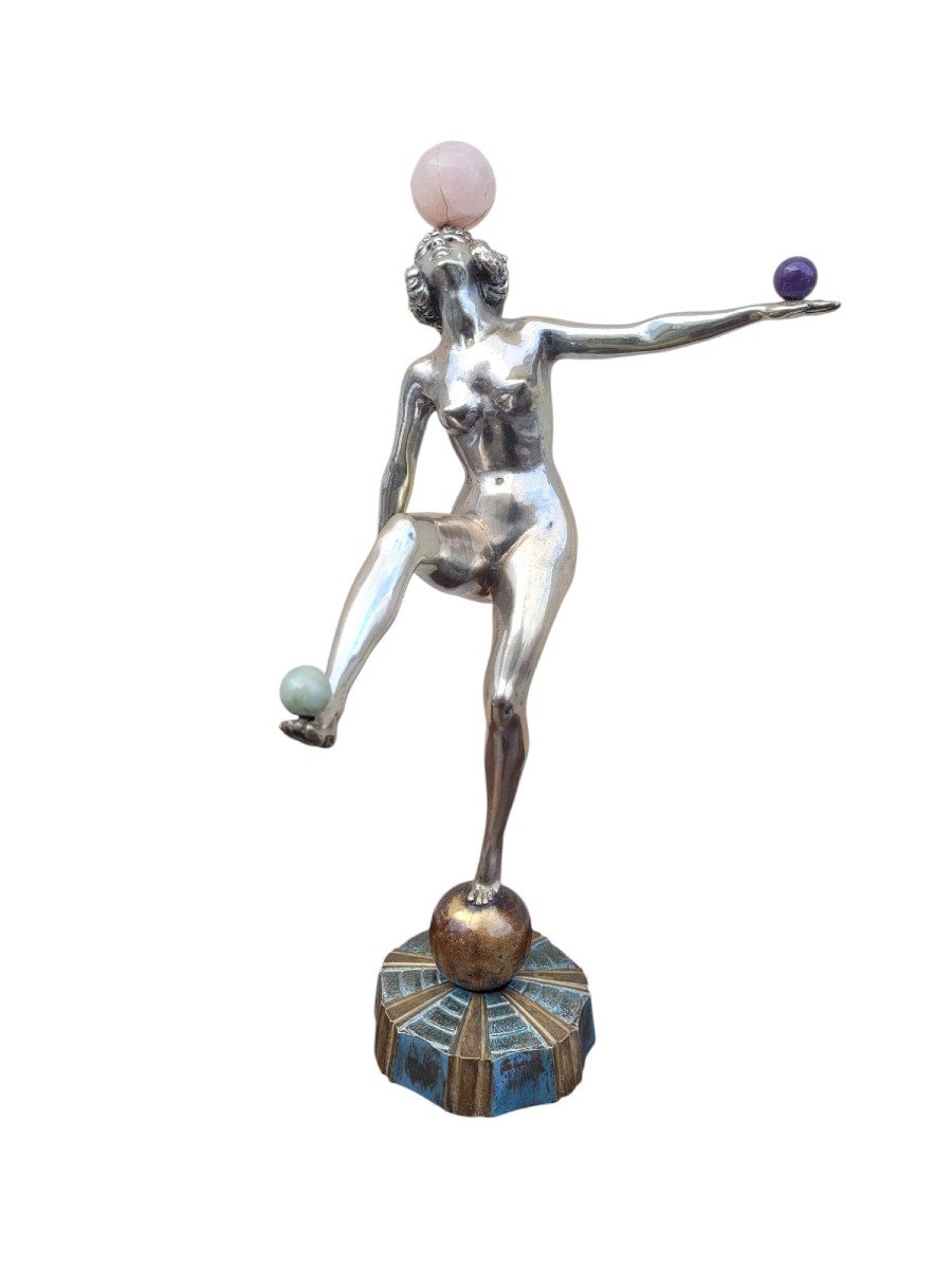 Silver-plated Bronze Ball Dancer, Art Deco, 20th Century