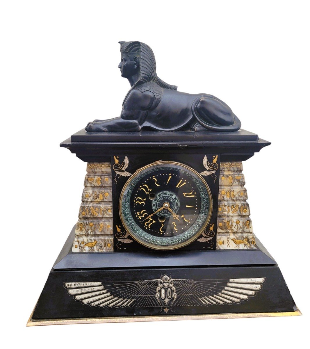 Egyptomania Marble Clock, 19th Century