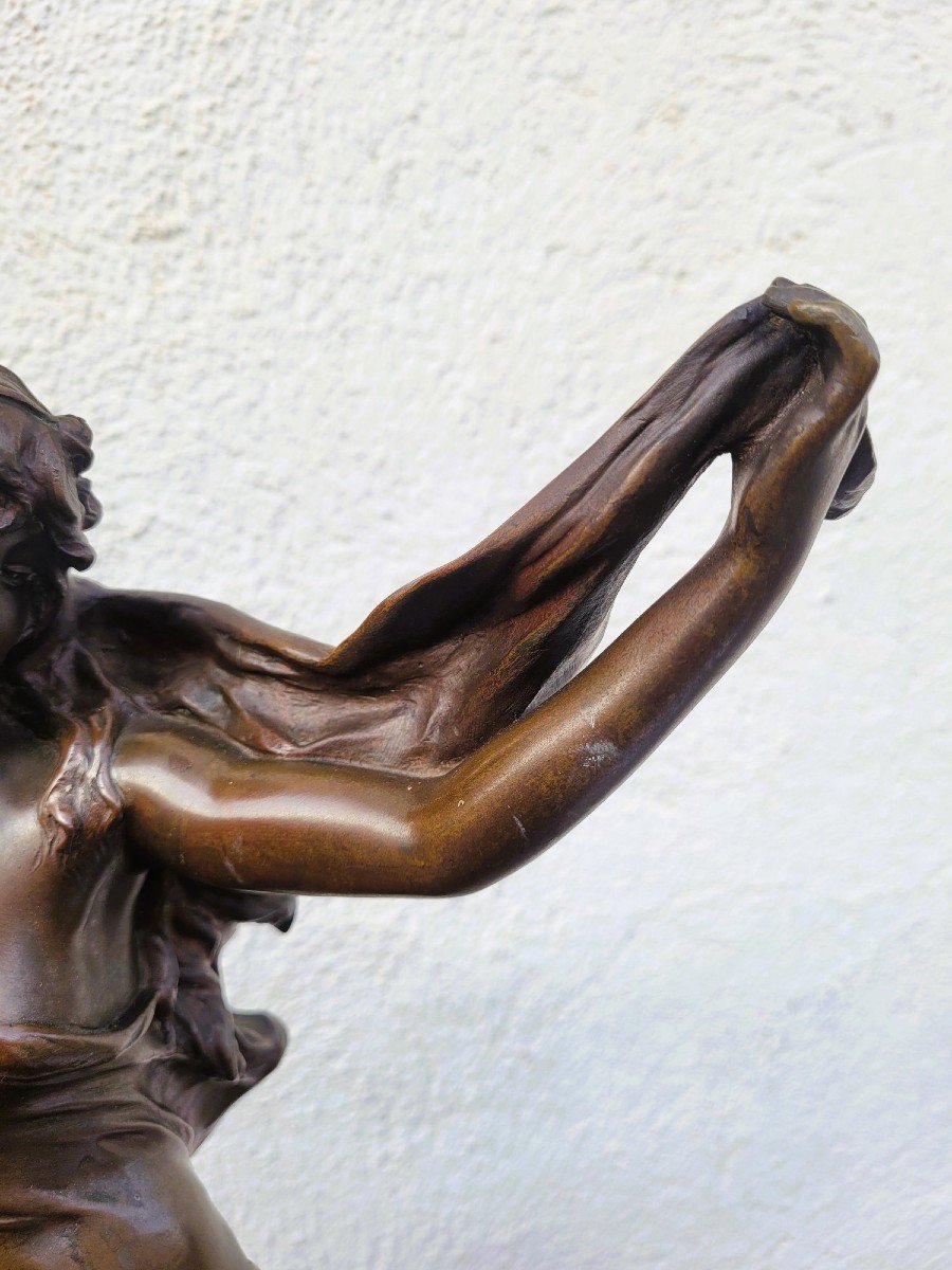 E Marioton, Danseuse Pompéienne, Bronze Signé, Fin XIXème Début XXème Siècle-photo-3