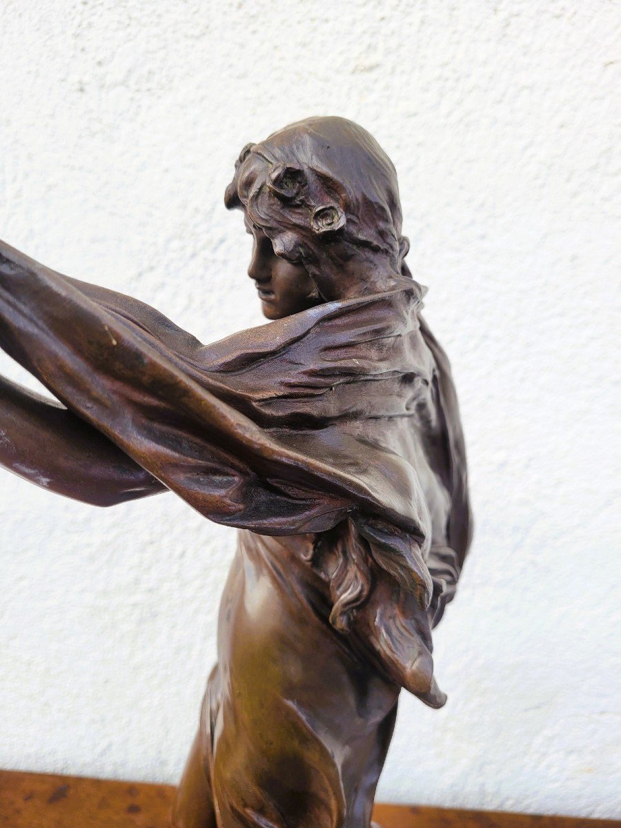 E Marioton, Danseuse Pompéienne, Bronze Signé, Fin XIXème Début XXème Siècle-photo-3