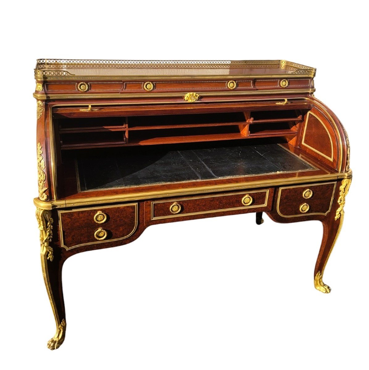 Attributed To H Dasson, Mahogany Cylinder Desk, 19th Century-photo-2