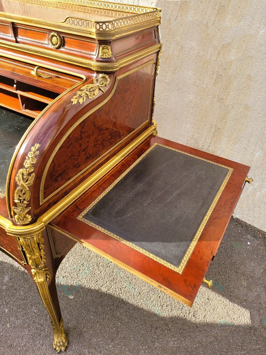 Attributed To H Dasson, Mahogany Cylinder Desk, 19th Century-photo-5