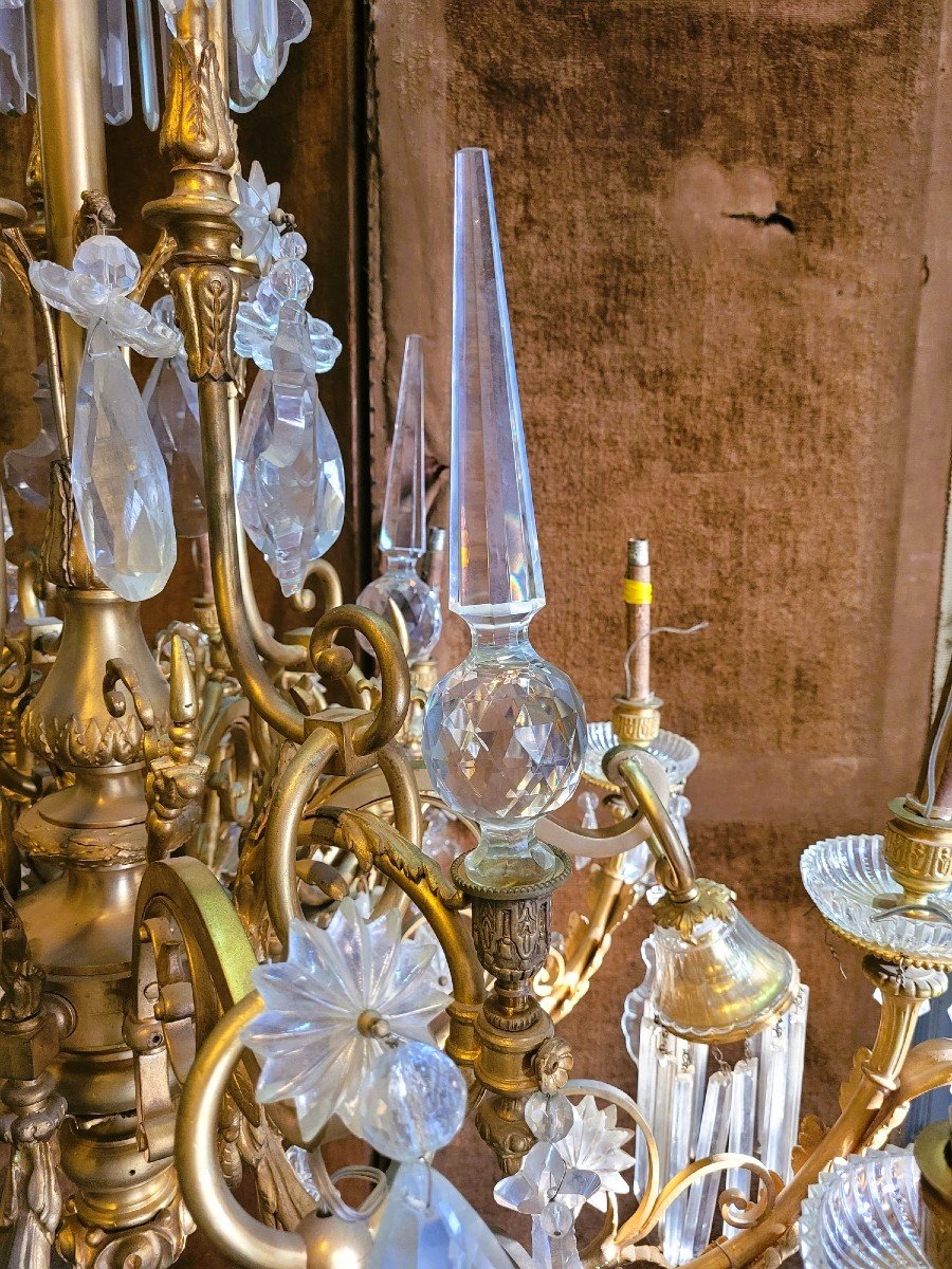 Large Chandelier In Gilt Bronze And Crystal, Napoleon III, Early 20th Century-photo-3