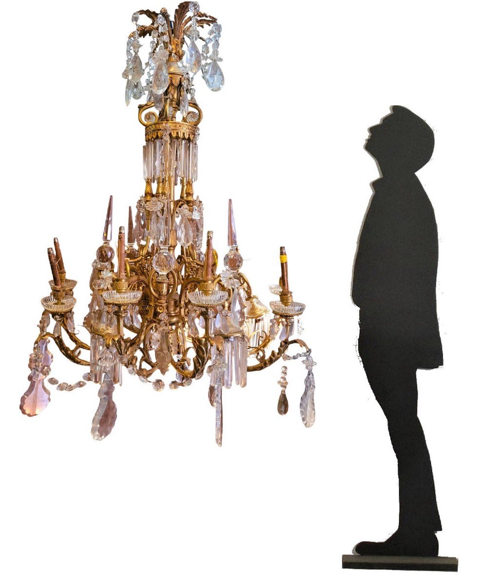 Large Chandelier In Gilt Bronze And Crystal, Napoleon III, Early 20th Century-photo-8